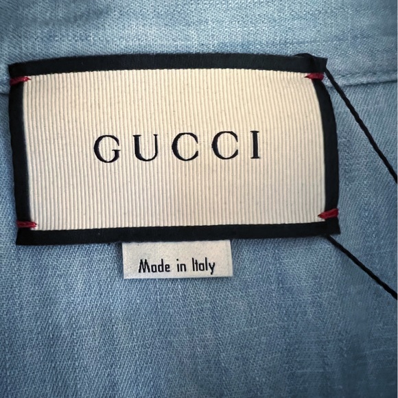 Gucci x MLB Graphic Print Pirates Denim Shirt in Light Blue Size XL New w/Tag - Picture 13 of 15